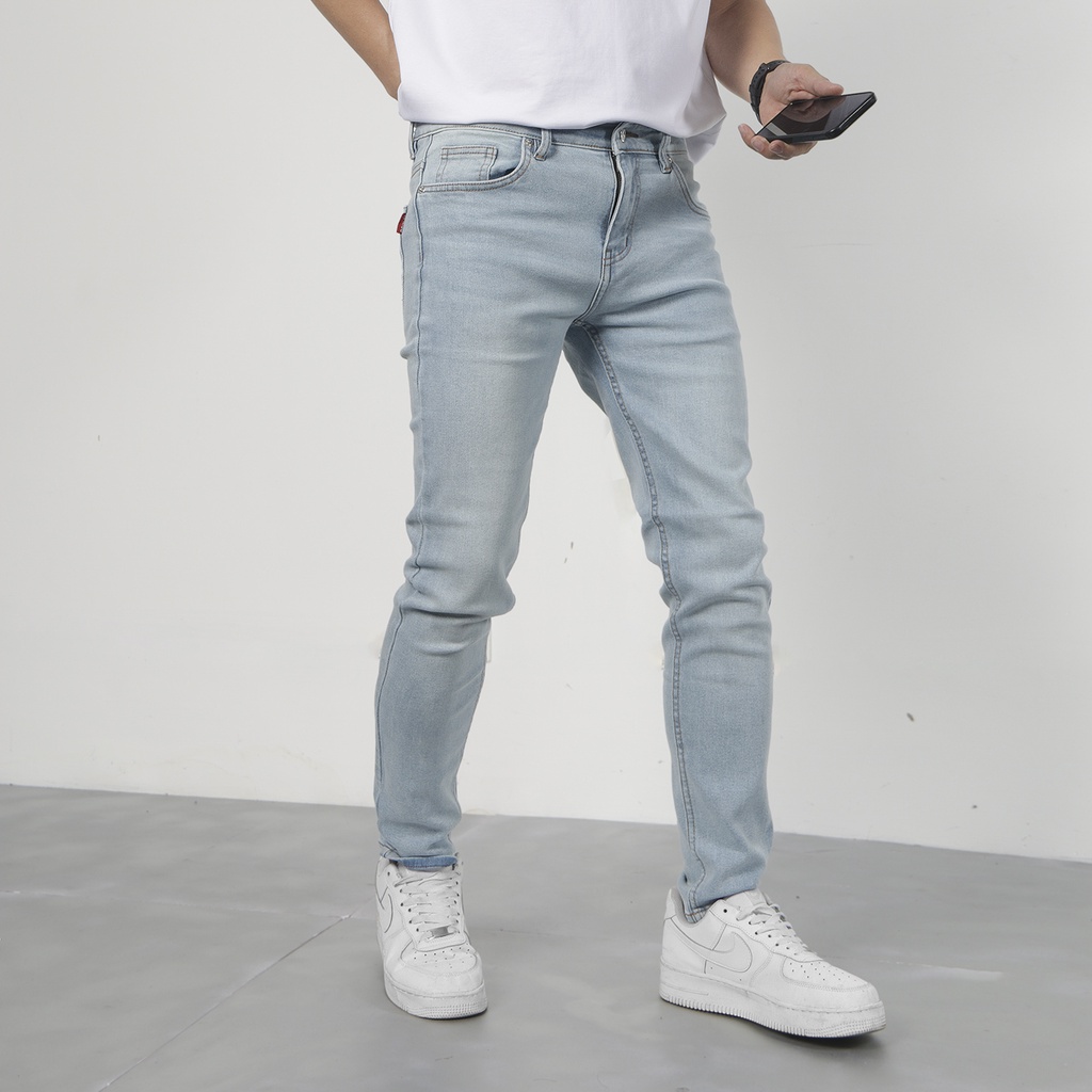 Quần jean nam xanh sáng Skinny Tape Light03 Nigo quần bò xanh sáng ống ôm co giãn cao cấp