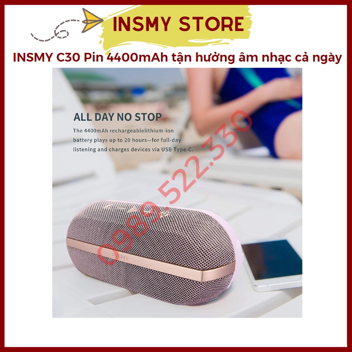 Loa Bluetooth Mini, Loa Bluetooth Bass Mạnh INSMY C30 - Pin 4400mAh - Chống Nước IPX7 - Nghe nhạc liên tục 24h