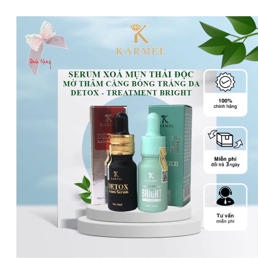 Bộ Serum Mụn Căng Bóng Trắng Da Mờ Thâm Nám loại bỏ da sần vỏ cam, Thải độc- Detox Acnes, Treatment Bright Karmel(Kamel)