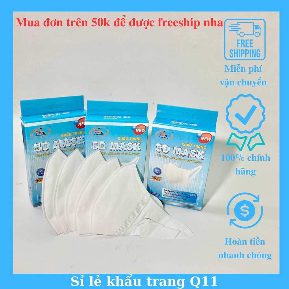 khẩu trang 5d Nam Anh quai vải hộp 10 cái bảo vệ sức khỏe.