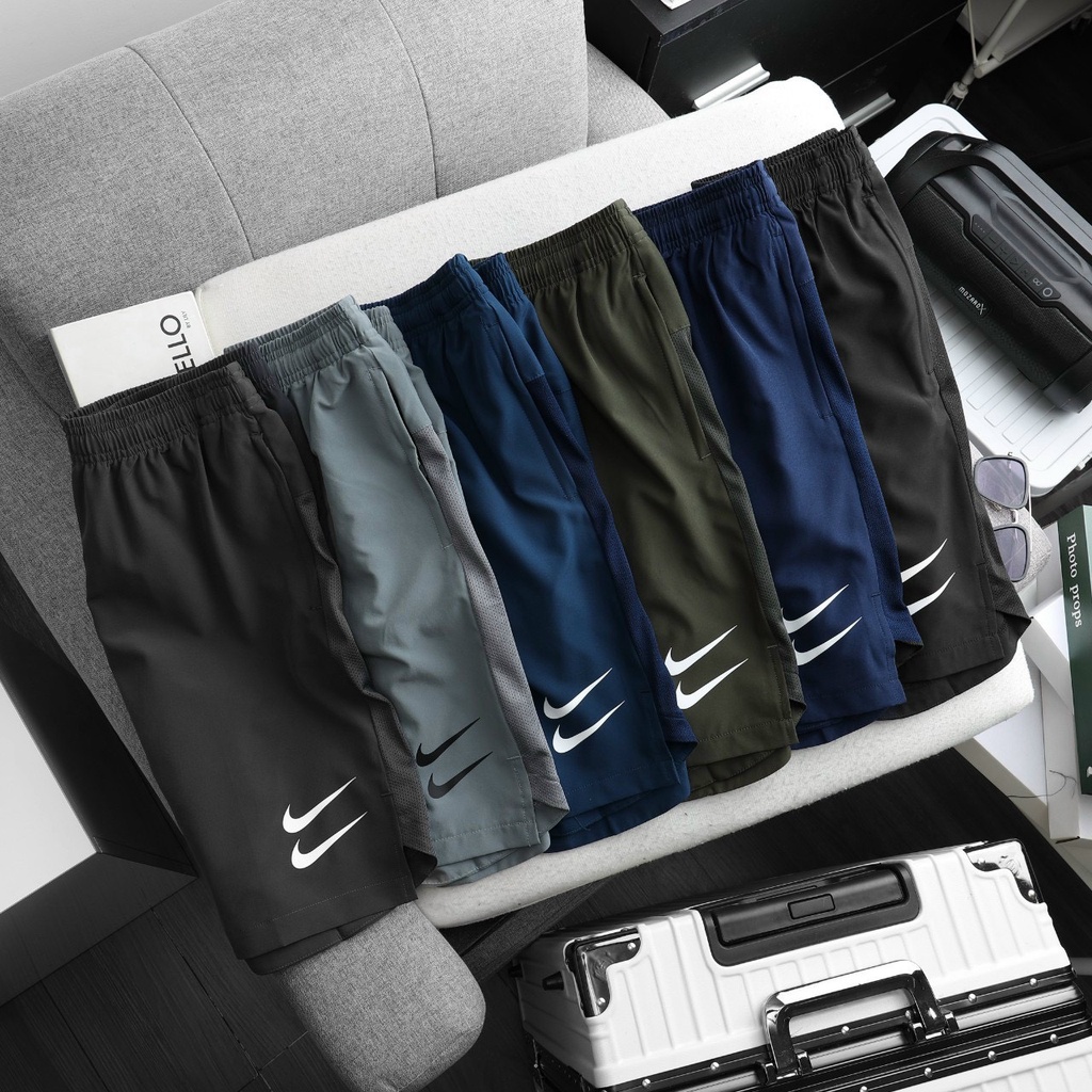 Quần short nam thể thao quần đùi tập gym chạy bộ nam short Nike phối sọc lưới chất xi ( dù ) thoáng mát mau khô