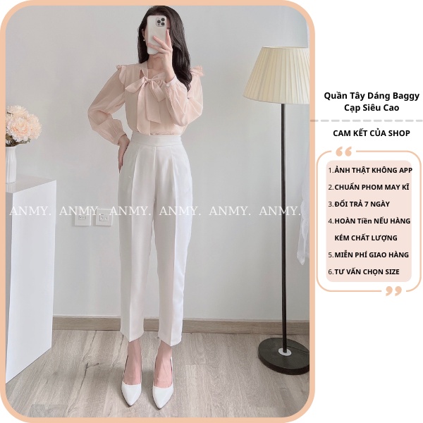 Quần tây nữ lưng cao ống đứng chuẩn đẹp khóa sườn trơn basic vải cao cấp 99 Cag Priority - M536