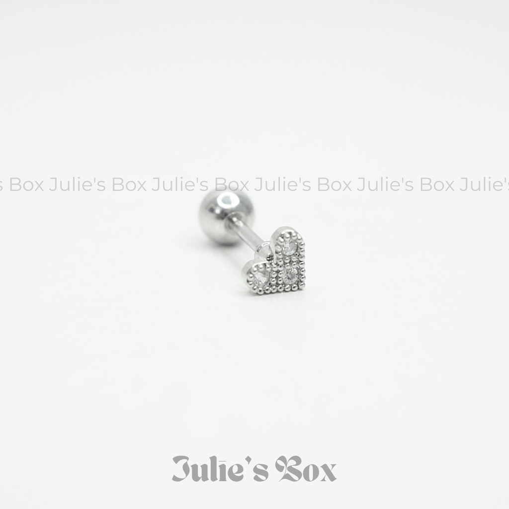 [1 Chiếc] Khuyên Tai Heart No.12 Đính Đá Màu Bạc Không Gỉ Sét Không Ngứa Bông Tai Unisex Julies Box 66