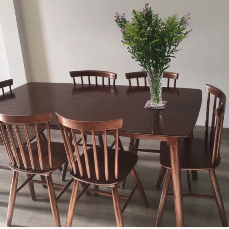 Bộ bàn ăn cơm 4-6 ghế gỗ nâu - bảo hành chính hãng 12 tháng
