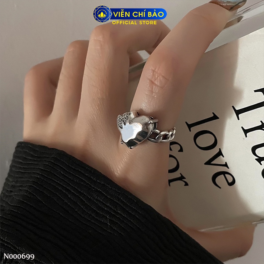 Nhẫn bạc nữ dây xích trái tim cắn dở chất liệu bạc Thái 925 thời trang phụ kiện trang sức Viễn Chí Bảo N000699