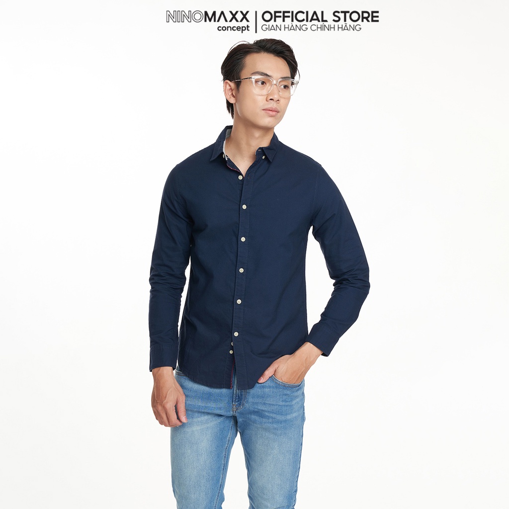 [Mã SGFOC1119 giảm đến 50K đơn 0đ] Ninomaxx Áo Sơ Mi Nam dài tay kiểu dáng regular fit 100% cotton 1909074