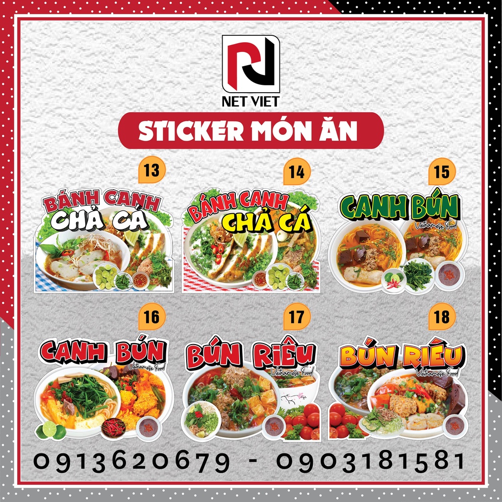 Sticker khổ lớn Canh Bún, Bún Riêu, Bánh Canh Chả Cá chống nước, decal dán trang trí quán, decor quầy - SHIP HỎA TỐC