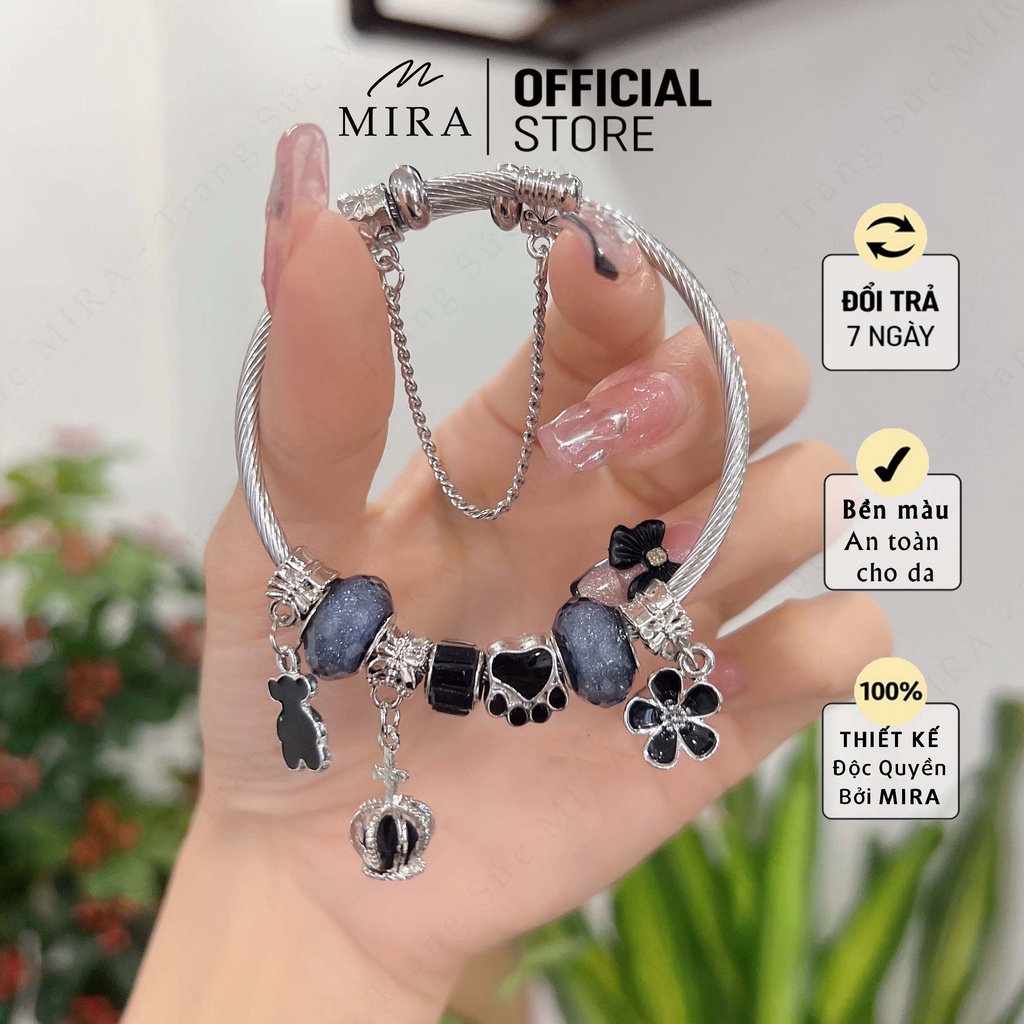 Lắc Tay, Vòng Tay Pandora – LPA62 Lắc Kim Xanh Đen Vương Miện - Charm Xi bạc, mạ bạc - MIRA Store