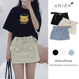 Chân váy jean ngắn - chân váy jean thắt lưng nhienhienvintage BV103