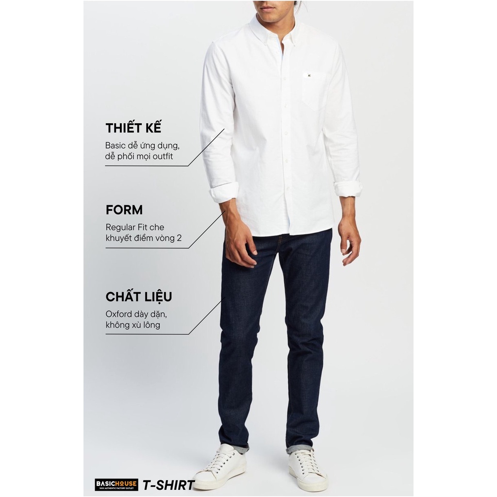 Áo sơ mi Oxford Dài Tay Xuất Dư Big Size, Sơ Mi Cao Cấp, Mềm Mịn Sang Trọng, Màu Trắng - BASICHOUSE