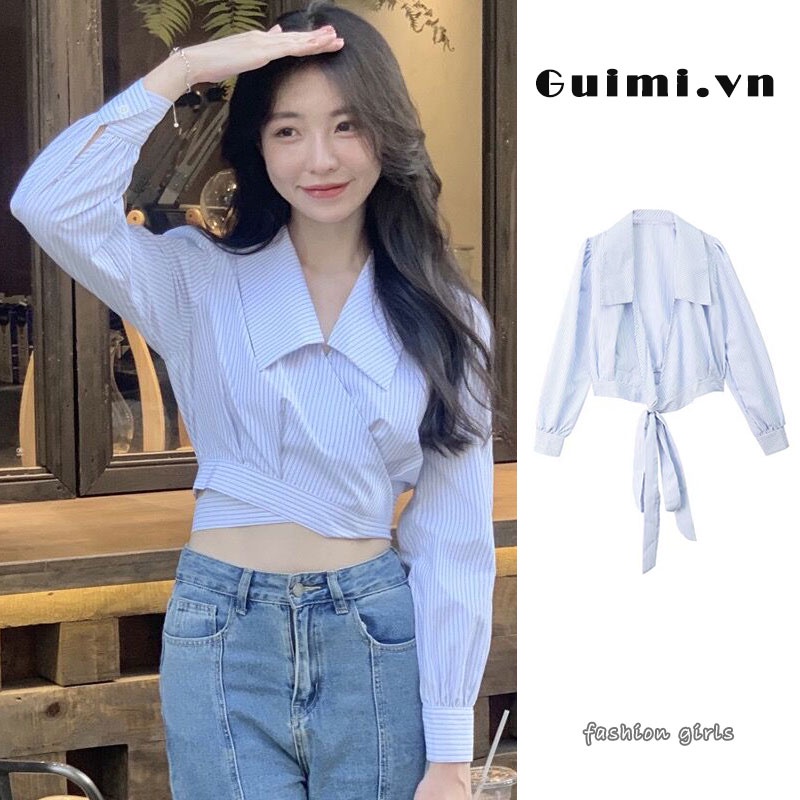 Áo sơ mi croptop NZN tay dài kẻ sọc kiểu dáng thời trang cho nữ
