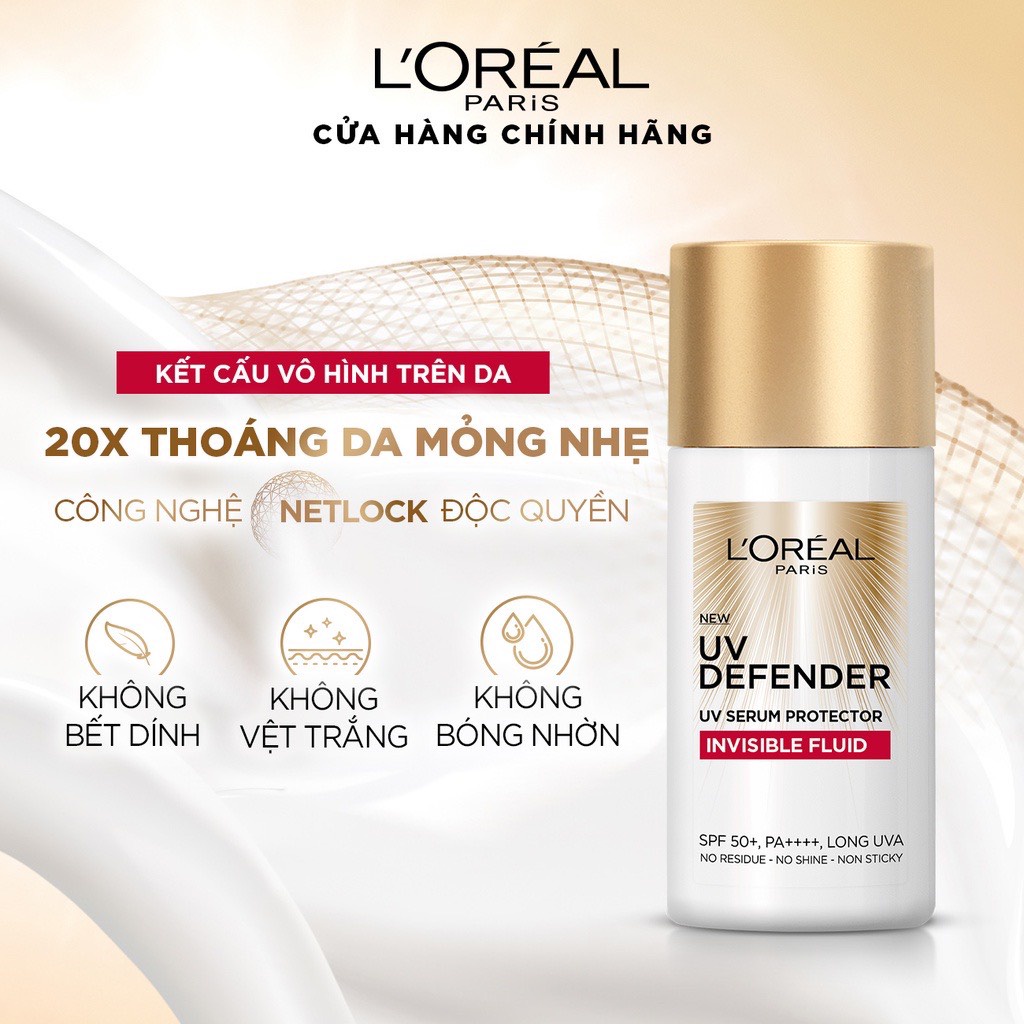 [L'OREAL PARIS] Kem Chống Nắng Siêu Mỏng Nhẹ Và Thoáng Mịn UV Defender Serum Invisible Fluid SPF 50+ PA++++ 50ml