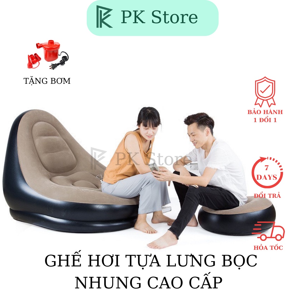 Ghế hơi tựa lưng bọc nhung - Ghế bơm hơi tựa lưng intex 68564 - Sofa hơi nằm thư giãn -PK-STORE
