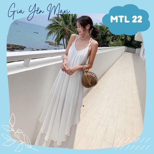 MTL 22 - Đầm maxi du lịch màu trắng cổ yếm dáng suông hở lưng | Maxi thiết kế chất liệu voan cao cấp [Gia Yên Maxi]