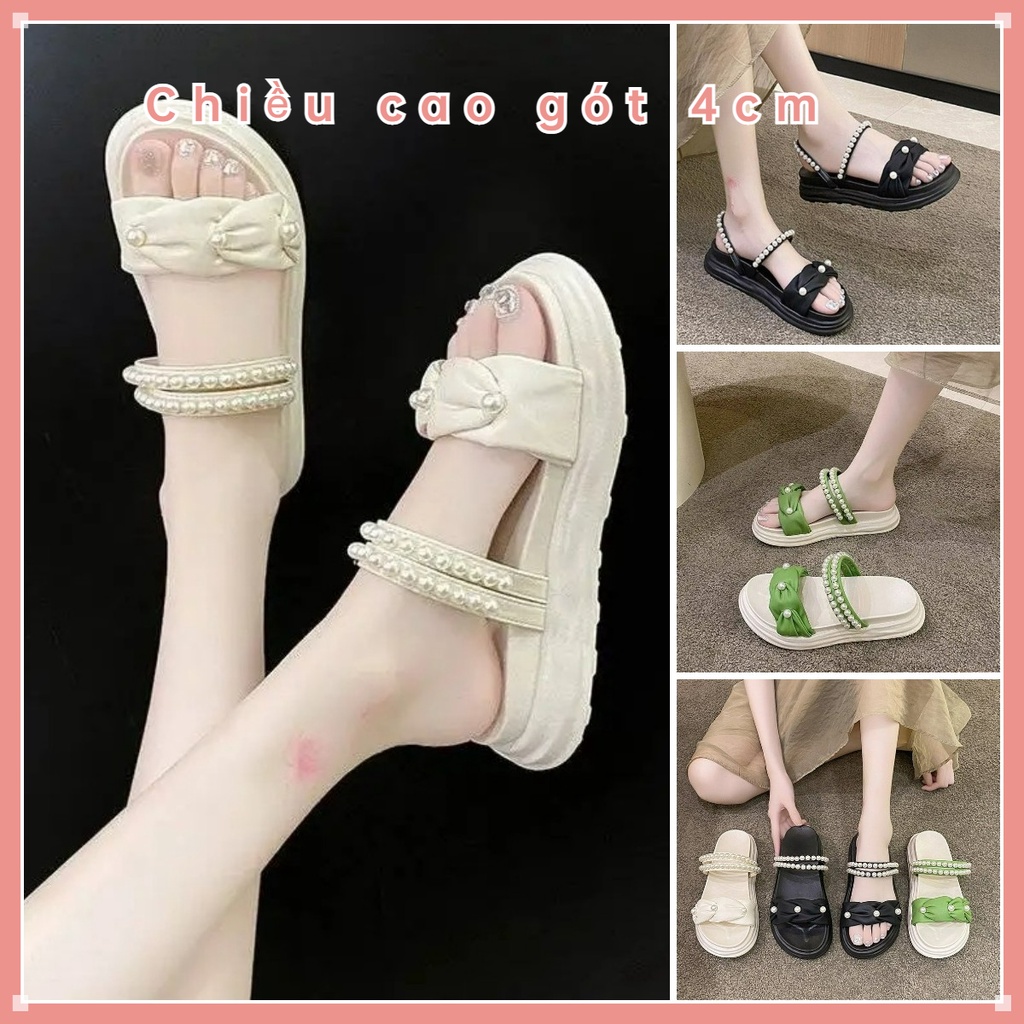 Xăng đan Đế Dày 4cm Đính Ngọc Trai Thời Trang Hàn Quốc Cho Nữ