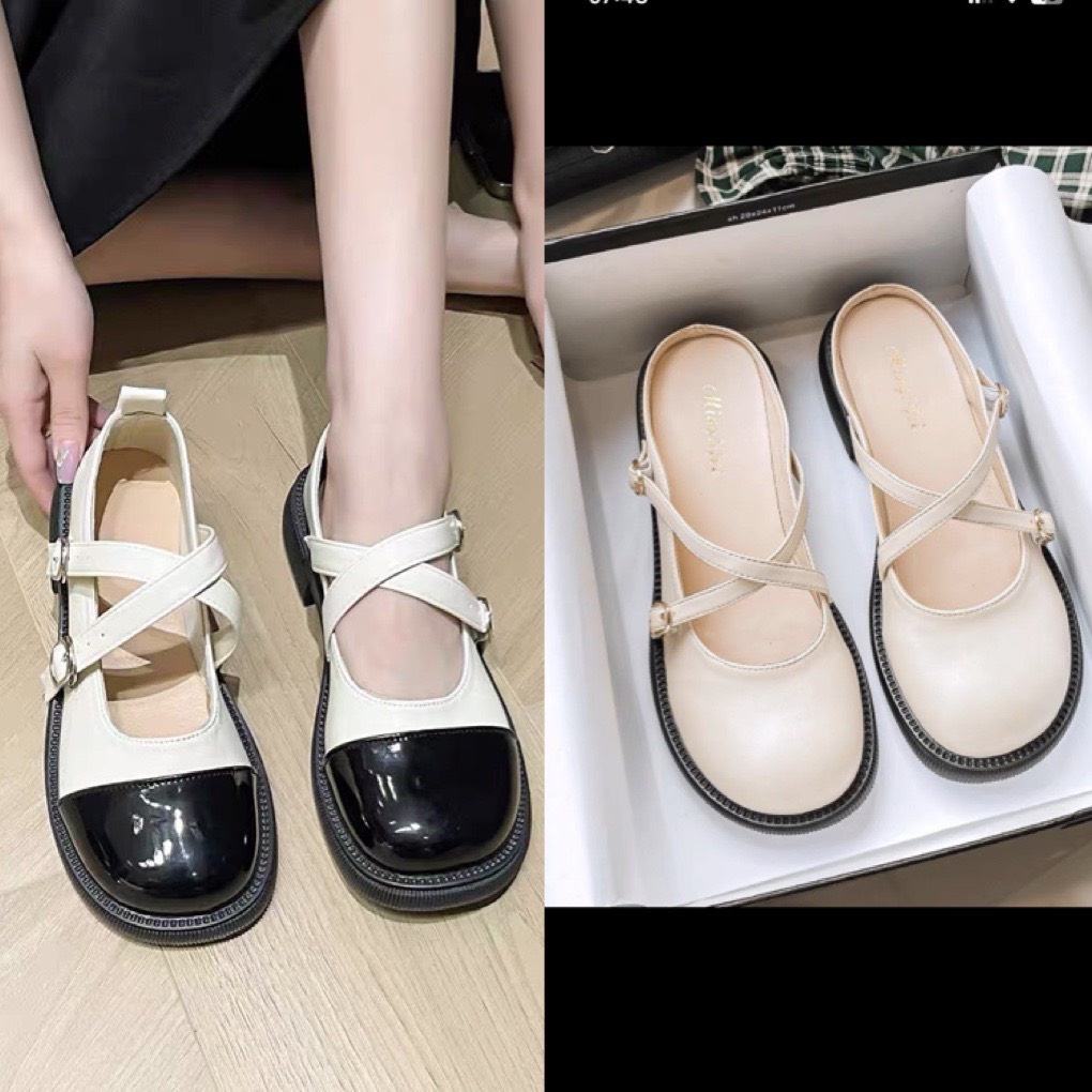 Giày búp bê Lolita đế đốc quai chéo dáng Hàn Quốc Sục quai chéo mẫu mới