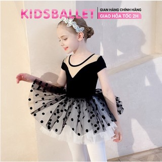 Váy múa ba lê cộc tay dài tay kidsballet váy múa rời lưng xẻ tùng chấm bi váy múa cho bé váy múa bale váy múa trẻ em