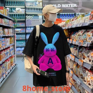 Áo phông nam nữ tay lỡ RABBIT vải cotton mặc mát, đẹp co dãn thoải mái