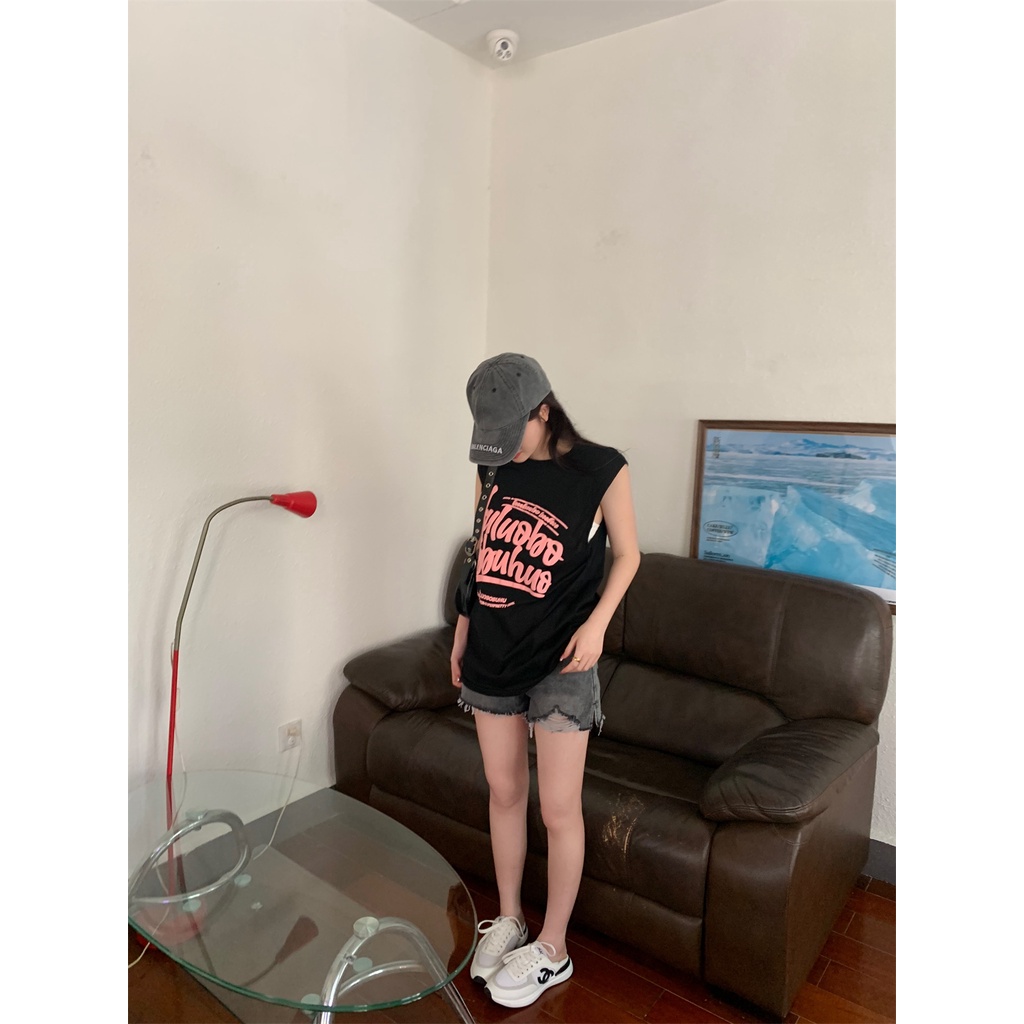 Áo Sát Nách Dáng Rộng In Chữ Thời Trang Cho Nữ