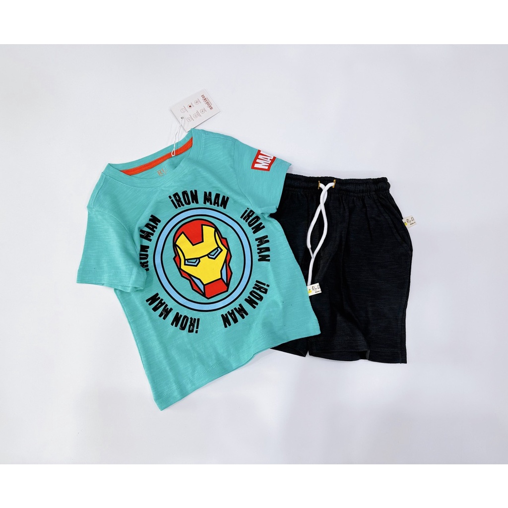 Quần áo tre em Bộ cộc bé trai vải cotton in marvel