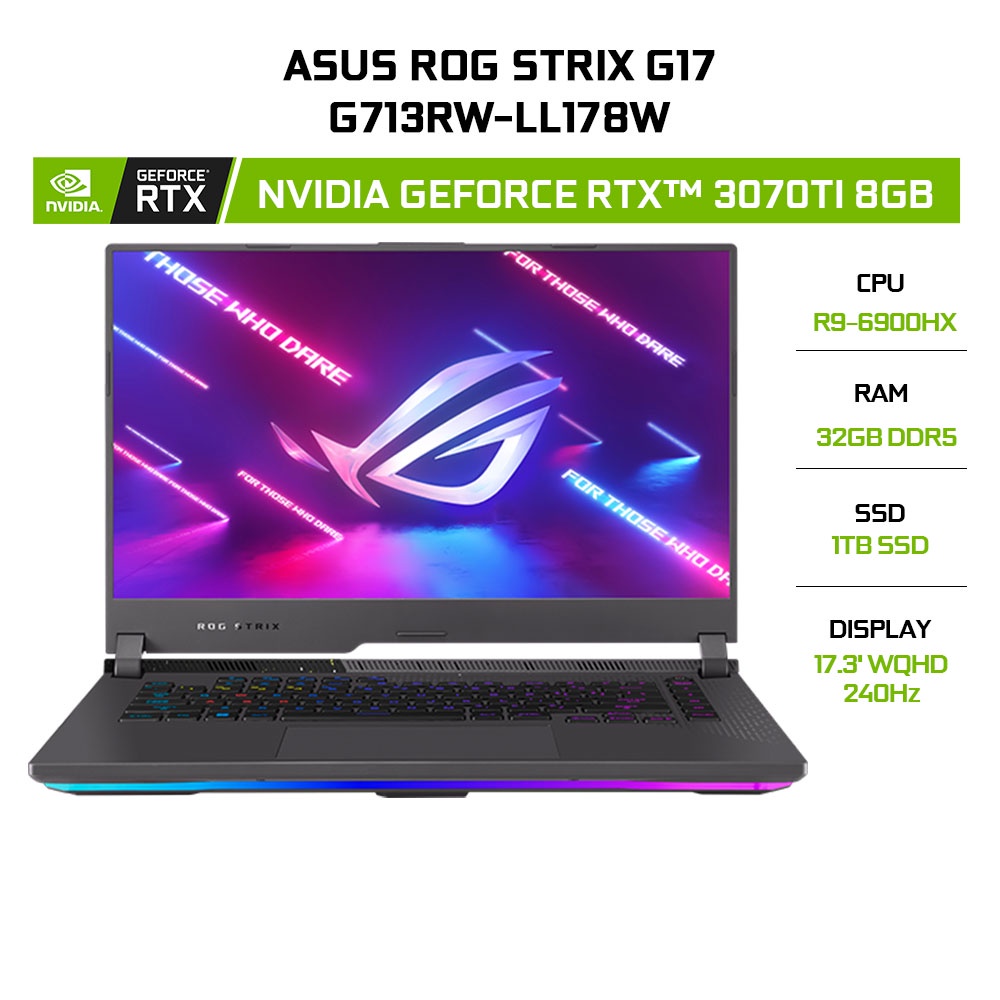 Laptop ASUS ROG Strix G17 G713RW-LL178W R9-6900HX 32G 1TB RTX 3070Ti 8G 17.3'