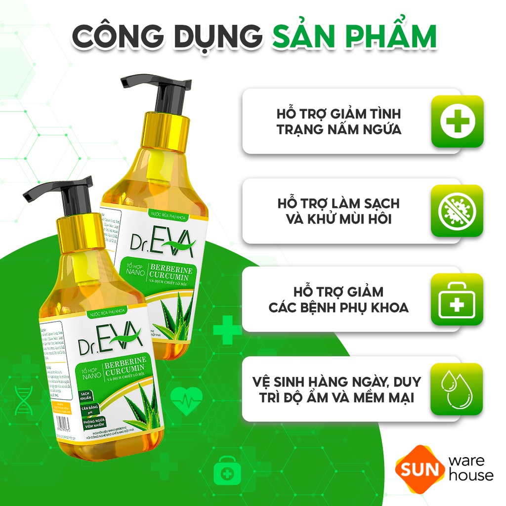 Dung Dịch Vệ Sinh Phụ Nữ DR.EVA Giảm Nấm Ngứa, Hỗ Trợ Làm Sạch, Cân Bằng pH Và An Toàn Cho Da Hộp 200ml