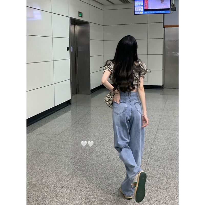 Jiashucheng Quần Jean Dài Lưng Cao Ống Rộng Thời Trang Xuân Thu Cá Tính Cho Nữ