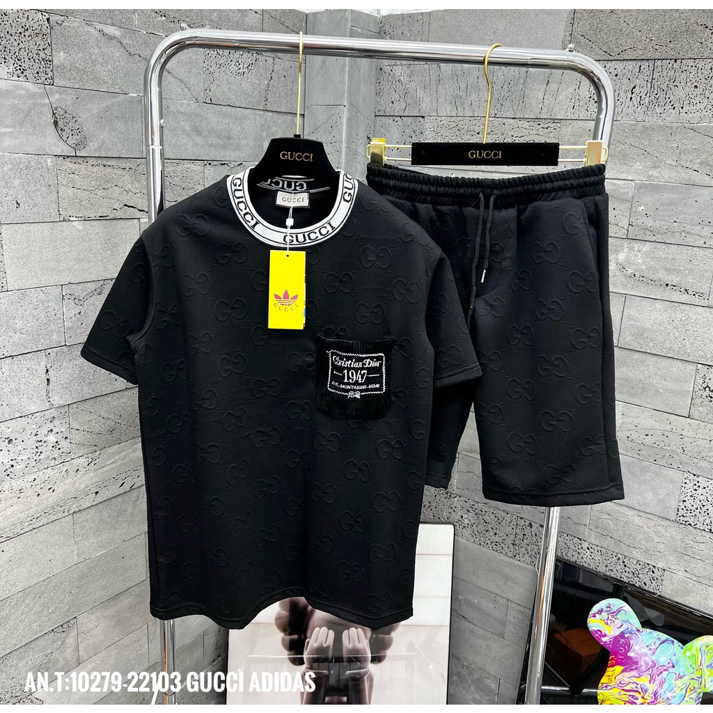 Sét Bộ nam GCC vân nổi,Bộ nam thêu chữ thiết kế trước ngực họa tiết xịn xò.High fashion