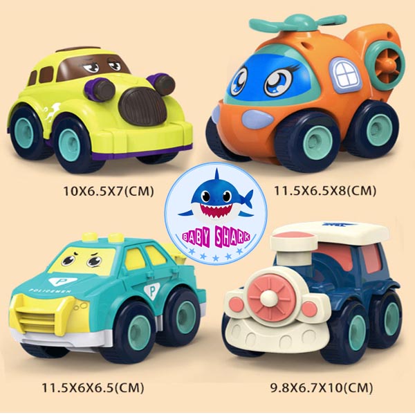 Hộp 8 xe POLI đồ chơi, POLI cảnh sát, POLI tàu hỏa, POLI máy bay chạy đà nhiều màu sắc