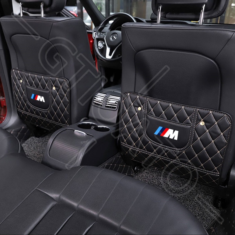 GTIOATO Cho BMW M Tấm Bảo Vệ Lưng Ghế Oto Da Bảo Vệ Lưng Ghế Tấm Ốp Lưng Ghế Ô Tô Bảo Vệ Chống Thấm Nước TúI Treo Đồ Sau Ghế Ô Tô Trang Trí NộI ThấT Ô Tô Cho BMW X4 E46 E90 F30 F10 1 X2 8 118I 320i M4 E60 218i X5 M3 318i X7 E39 7 E36 E30