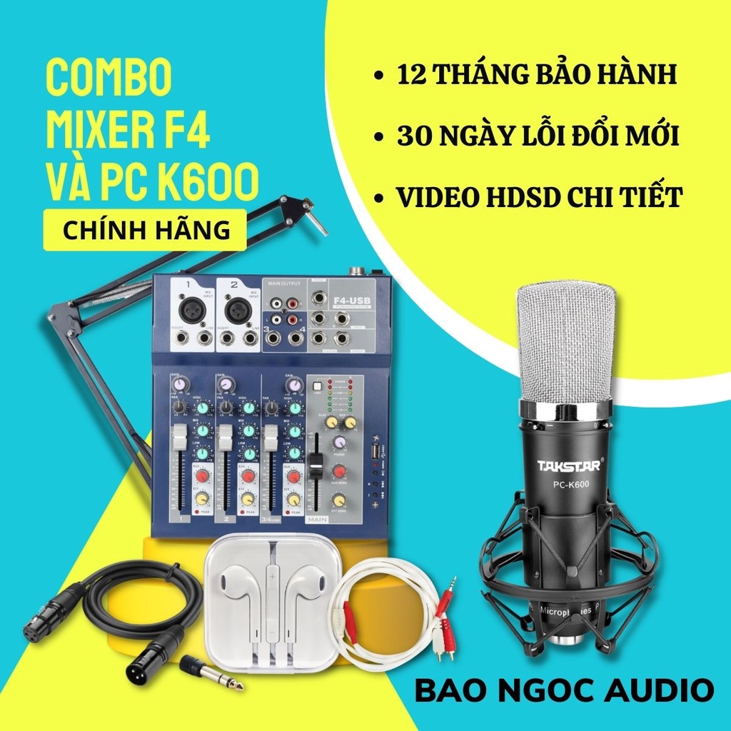 Mic Thu Âm | Micro Livestream Mixer F4 & Mic TAKSTAR PC K600 Chính Hãng, Cho Thu Âm Hát Livestream Chuyên Nghiệp Giá Rẻ