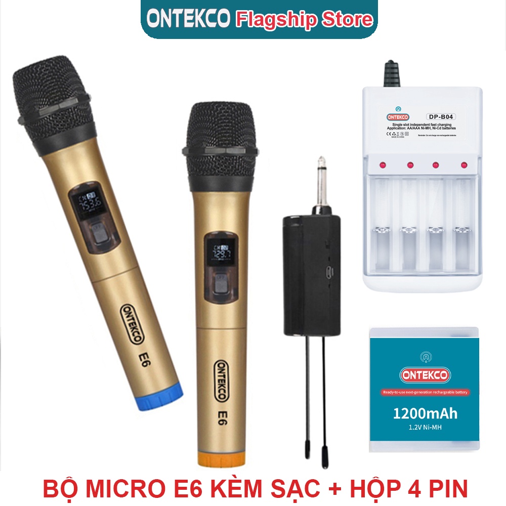 Bộ micro không dây ONTEKCO E6 đa năng phù hợp mọi loại loa kéo và amply, chính hãng