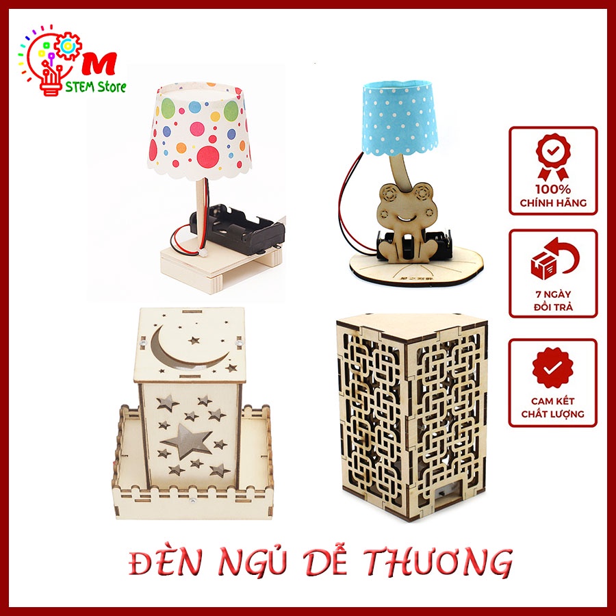 Bộ lắp ráp mô hình Đèn ngủ bằng gỗ ngộ nghĩnh nhiều màu sắc, Đồ chơi STEM phát triển trí thông minh cho bé
