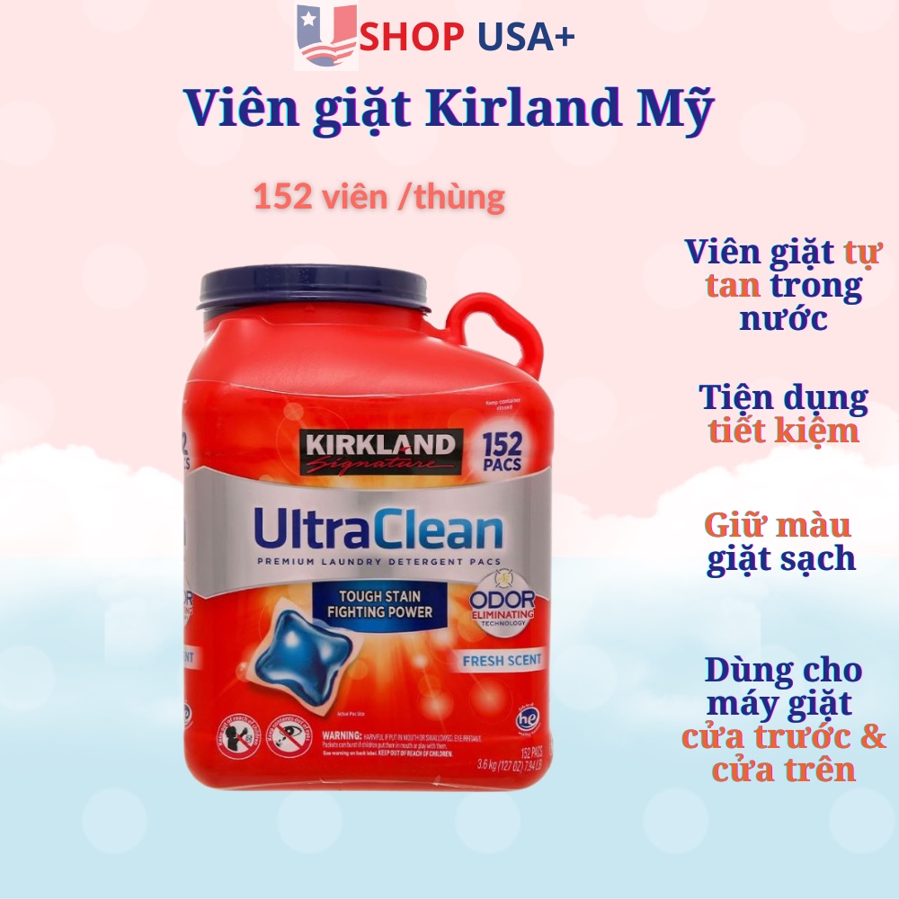 Viên giặt quần áo Ultra Clean Kirkland Signature 152 viên tách các vết bẩn