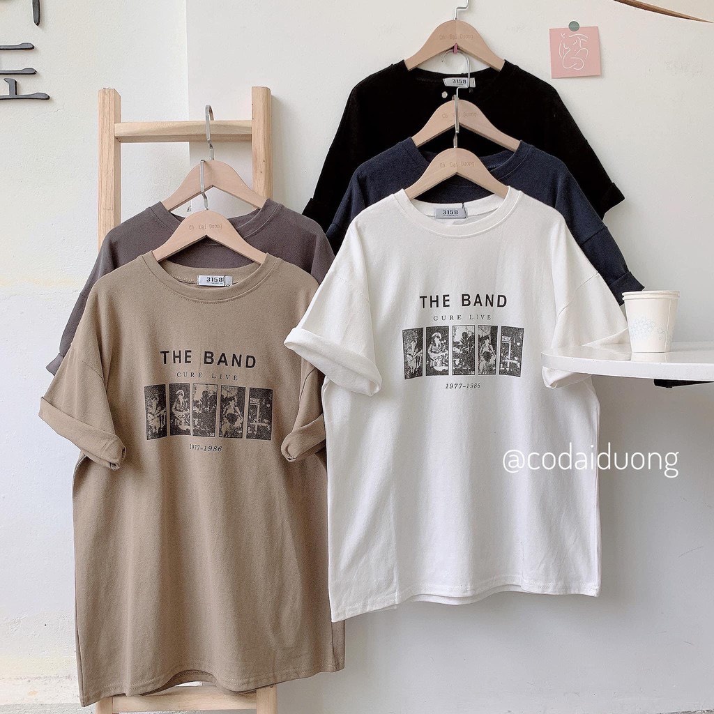 Áo thun tay lỡ UNISEX nam nữ in chữ THE BAND from rộng chất cotton cực xinh A04