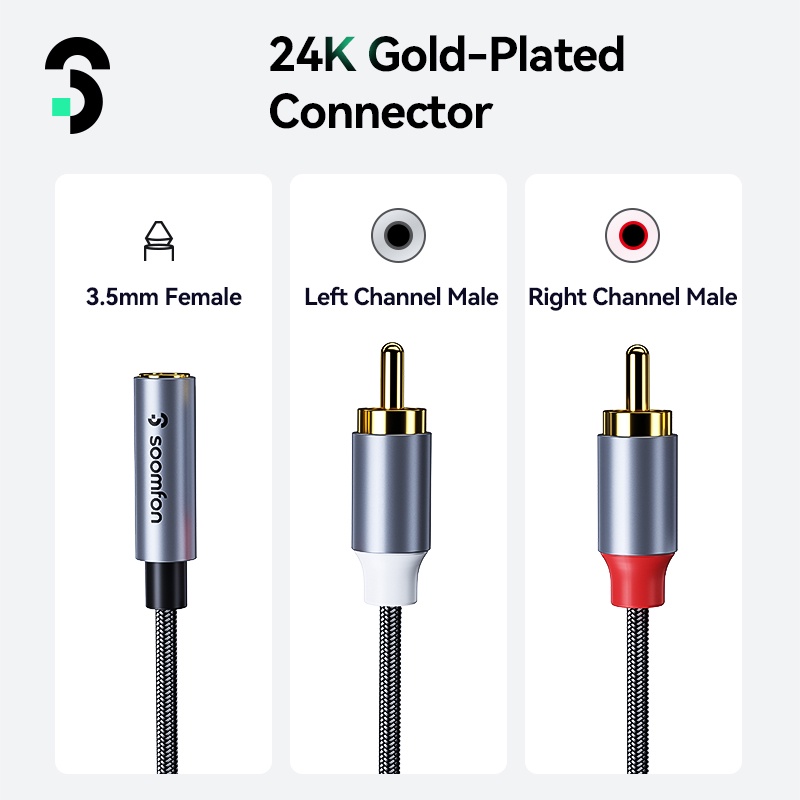 Cáp Âm Thanh SOOMFON 3.5mm Sang 2 RCA Mạ Vàng 24K Chất Lượng Cao