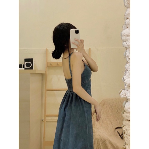 Đầm jean hai dây dáng dài dáng chữ a - D242