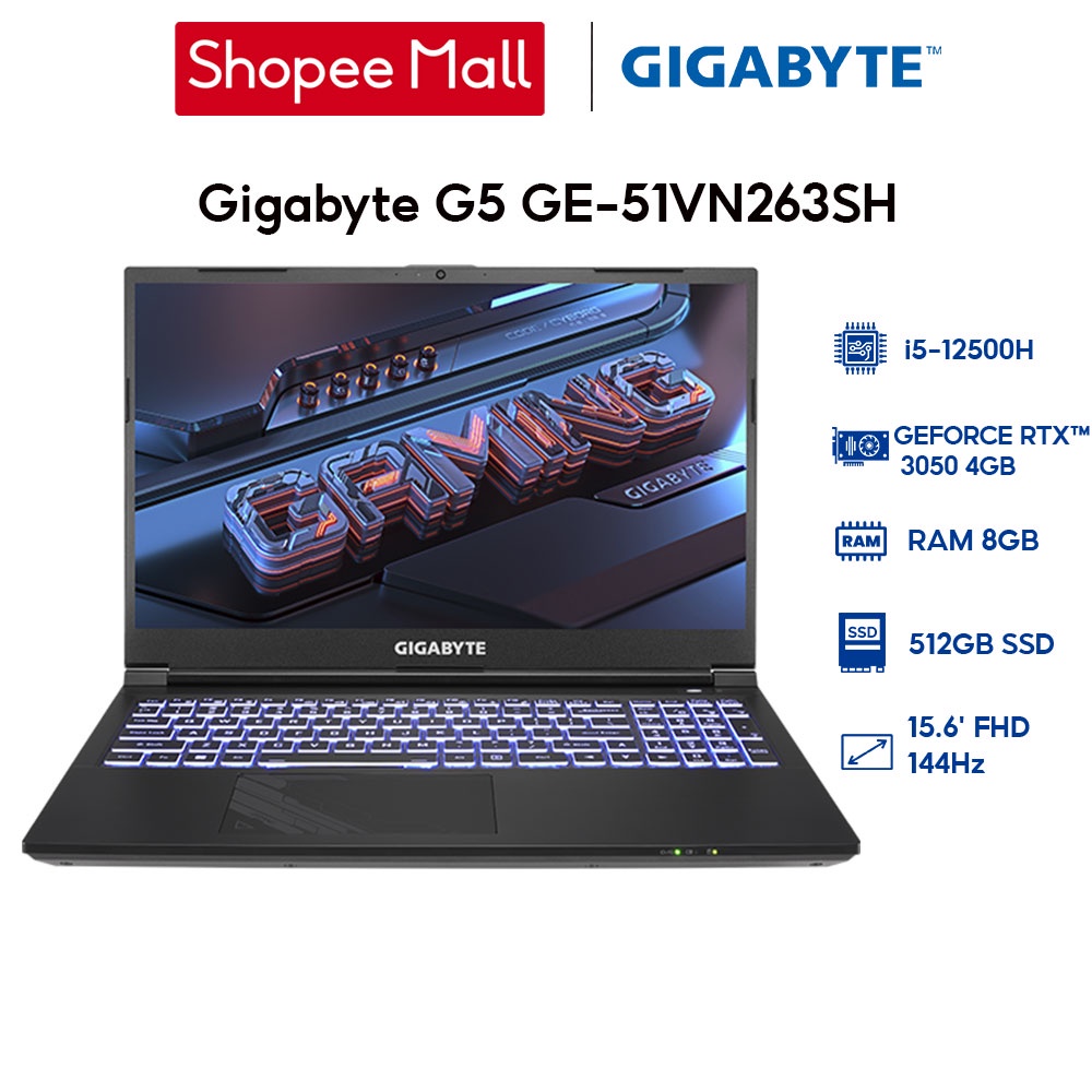 Laptop Gigabyte G5 GE-51VN263SH (i5-12500H | 8GB | 512GB |GeForce RTX™ 3050 4GB | 15.6')