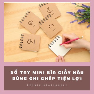 Sổ ghi chép Pennie mini bìa giấy nâu 4 họa tiết thời tiết thunder rain snow moon xinh xắn