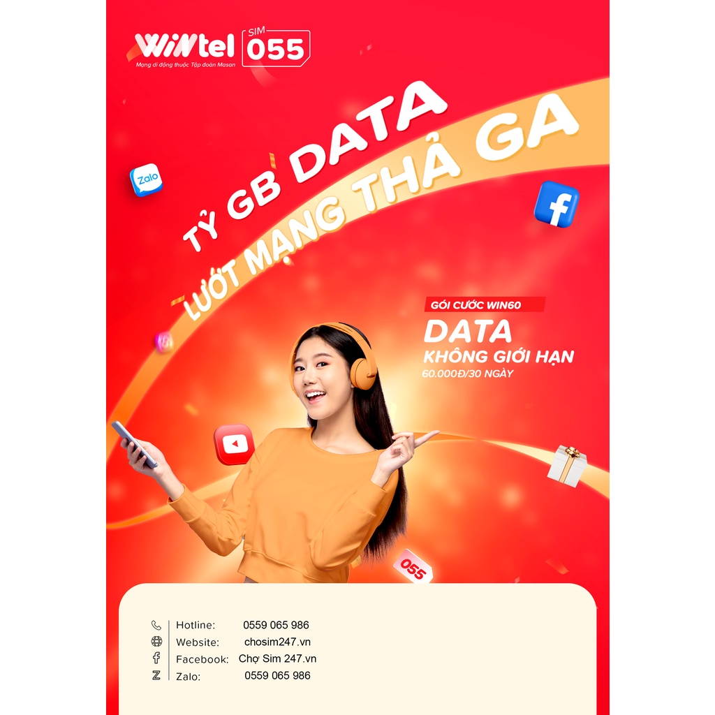 eSIM WINTEL WIN60 (Sim điện tử Chỉ có Mã QR) - Data tốc độ cao không giới hạn, đã nạp sẵn gói cước tháng đầu (60K/tháng)