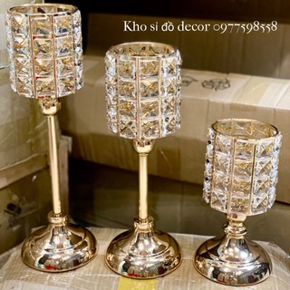 Trụ nến trụ tròn đinh pha lê bộ 3 cn011