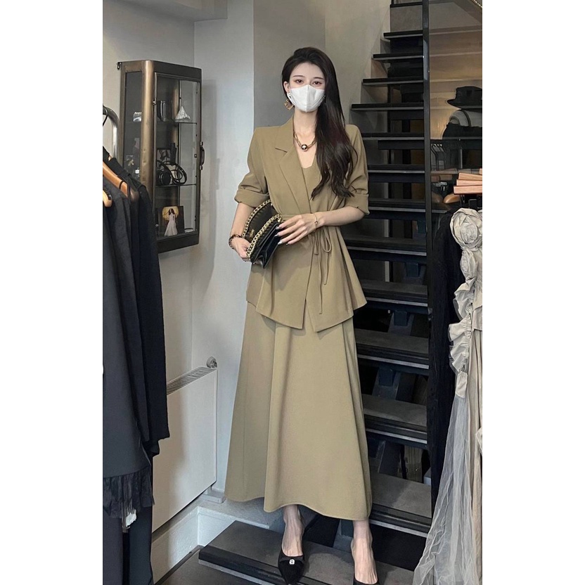 Set Áo Blazer Và Đầm Hai Dây Thiết Kế Dáng Dài Công Sở Thanh Lịch – NEED OFFICIAL