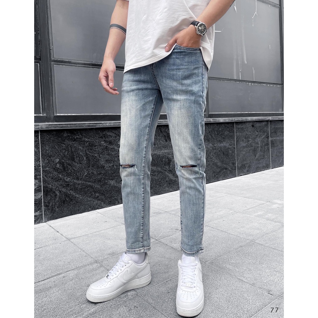 Quần Dài Jean Nam Lb Co Giãn Mạnh, Vải Jean Denim Dày Dặn. Màu Xanh Nhạt Trơn, Dễ Phối Đồ,phom Slimfit Jean , Dnbb5224