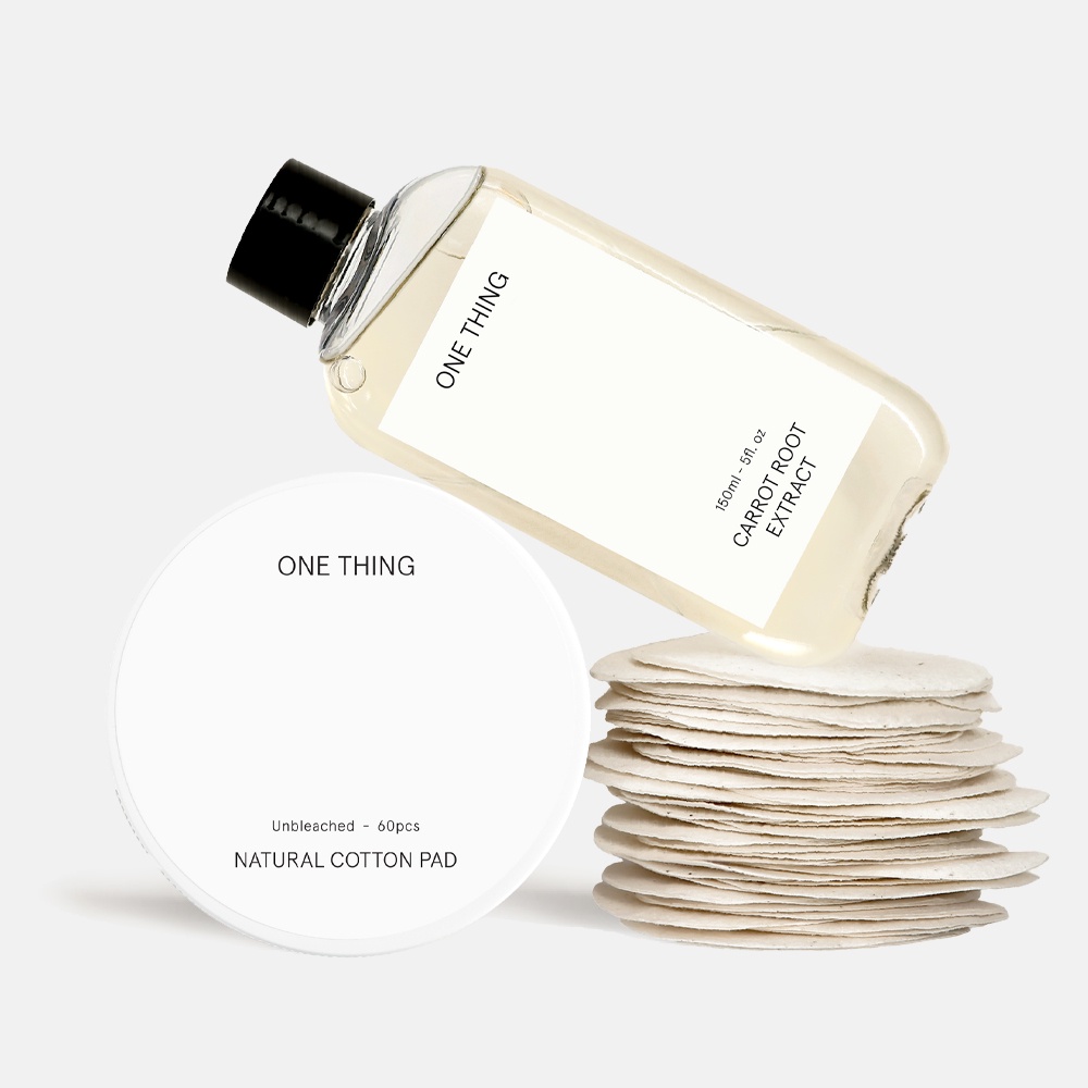 Bộ Miếng Đệm Toner One Thing Carrot Root Extract (150ml) + Unbleached Cotton Pad (60 Miếng)