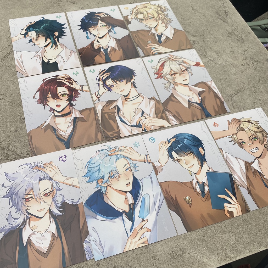 Postcard A6 Genshin Impact Học đường AU 10 nhân vật