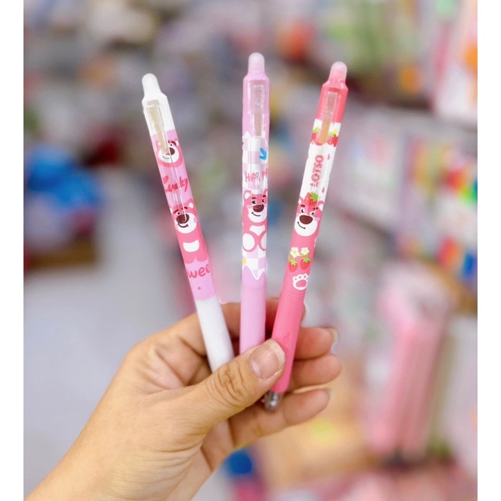 Bút Gel Xoá Được Dạng Bấm Mực Tím Mẫu Gấu Dâu Lotso Bear/Gấu Panda - 1 Cây