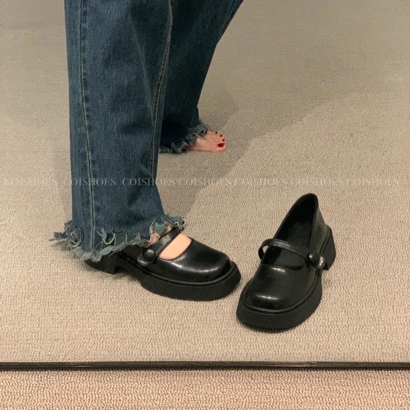 Giày da mềm khuy cúc - đen/trắng - COISHOES
