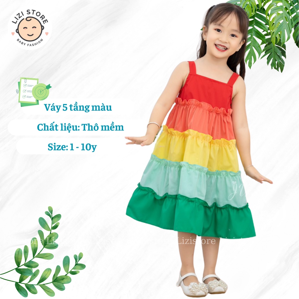 Váy 2 dây nhiều tầng màu rực rỡ đi biển cho bé gái (Hàng thiết kế)