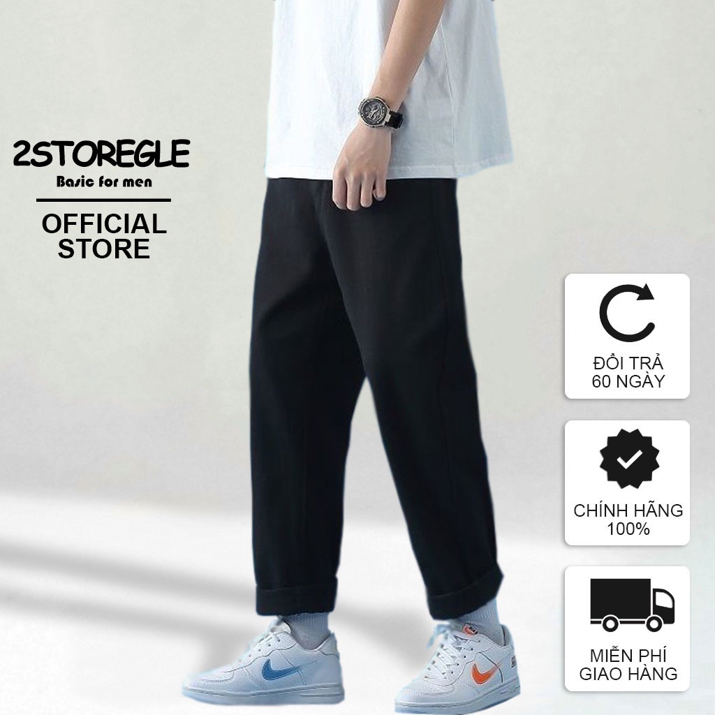 Quần Jeans Nam Baggy Đen Trơn Cạp Cao Ống Suôn Rộng 2STOREGLE Chất Vải Đẹp Ít Xù Lông Không Phai Màu