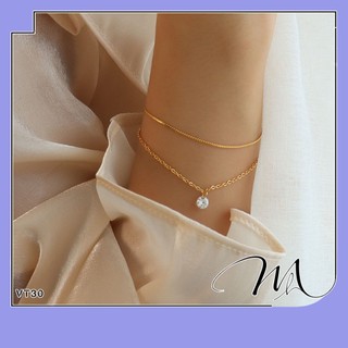 Lắc tay nữ Titan không gỉ layer 2 dây mảnh đá rơi lấp lánh - Măng's House VT30